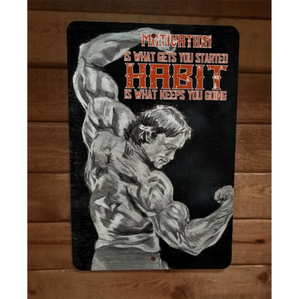 Motivation is What‎ Gets You Started Arnold Exercise 8x12 Metal Wall Sign Poster